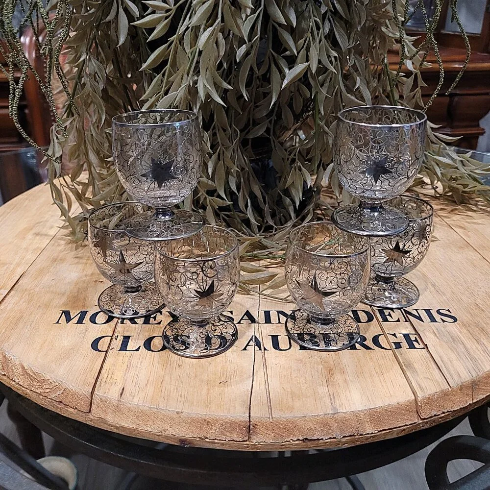 Vintage Saint Graal of France Silver Overlay Atomic Stars Cordial Set